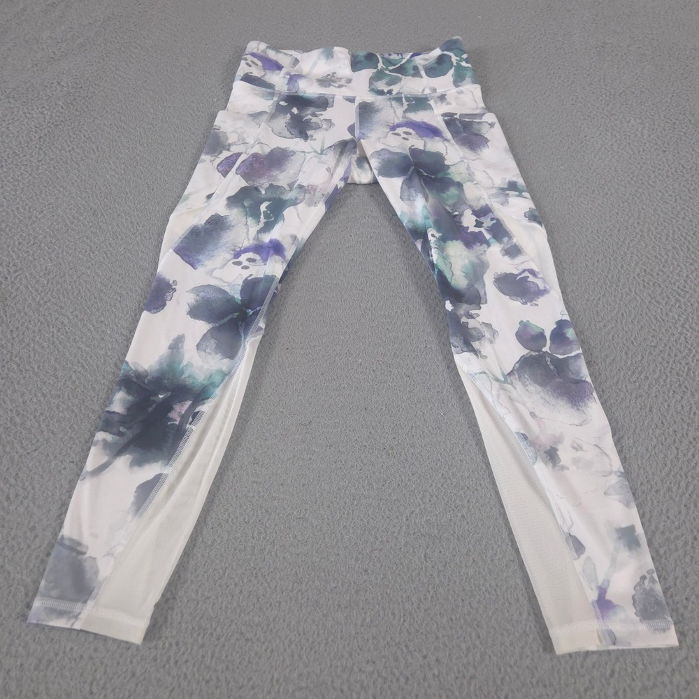Athleta Leggings Womens Small Floral Mudra 7/8 Tight Watercolor Mesh Pocket Yoga